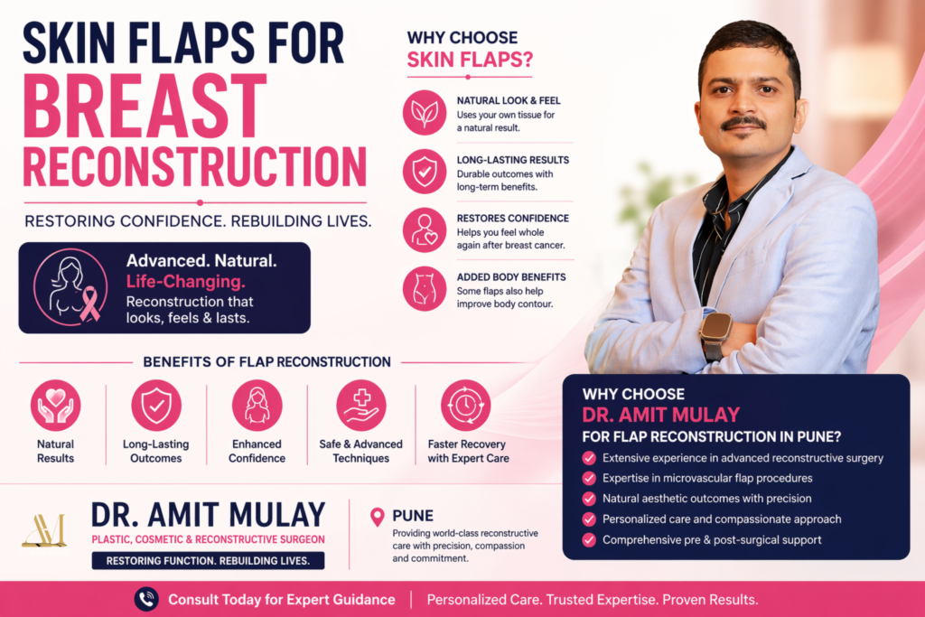 Dr Amit Mulay explaining skin flaps for breast reconstruction in Pune with benefits, recovery, and advanced reconstructive surgery options